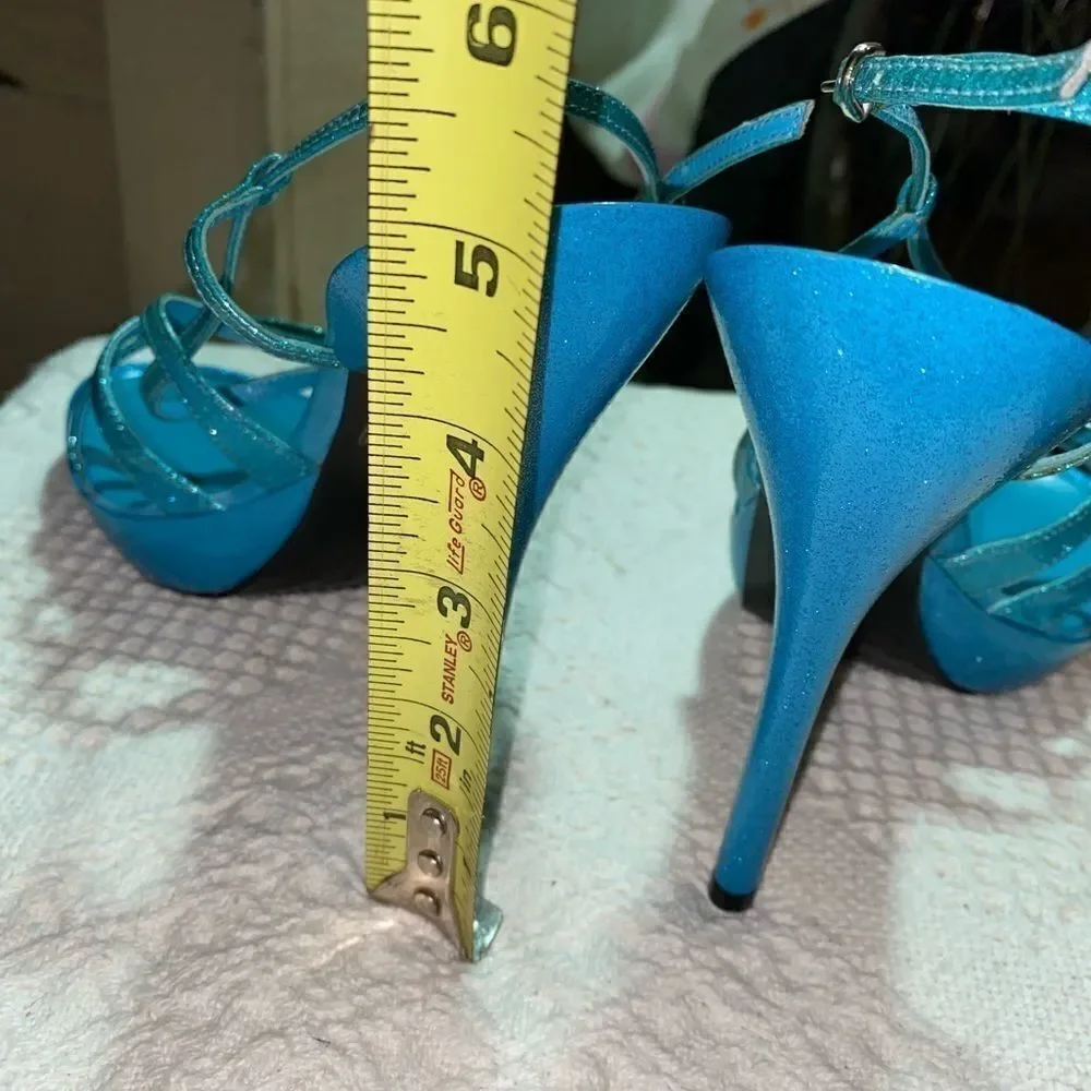 🆕 NEW Casadei Sparkling Strappy Stiletto Heels – Blue Glitter